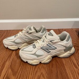 New Balance 9060 Beige, White, and Light Gray Sneakers